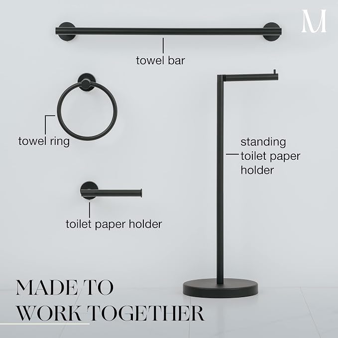 MARMOLUX ACC Matte Black Towel Ring - SUS304 Stainless Steel Wall Mounted Hand Towel Holder for Bathroom - Kitchen & Bathroom Towel Rack - Black Towel Hanger - Bathroom Towel Holder - Hand Towel Rack