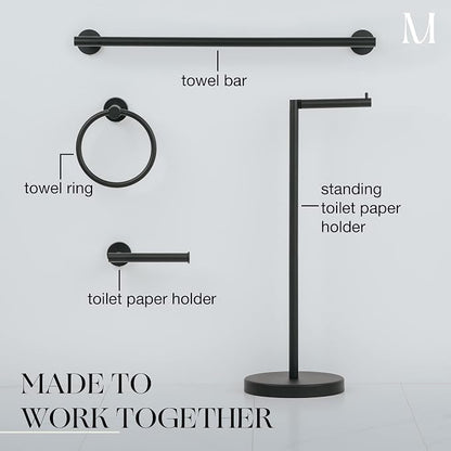 MARMOLUX ACC Matte Black Towel Rings (2 Pack) - Modern Hand Towel Holders for Bathroom Wall - Round Stainless Steel Bathroom Towel Racks - Black Towel Hangers for Bathroom - Towel Holder Bathroom