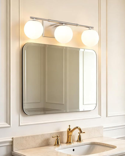 Bathroom Vanity Light Brushed Nickel 3T Wall Sconce for Mirror | Modern fixture Glass Shade brightness, Elivers even brightness. Sturdy metal resists rust. Dresser Bathroom over Mirror
