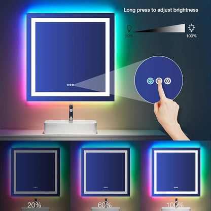 LOAAO 36"X36" RGB LED Bathroom Mirror with Lights, UL Listed | Anti-Fog, Dimmable, RGB Backlit + Front Lighted, Memory Function, Tempered Glass