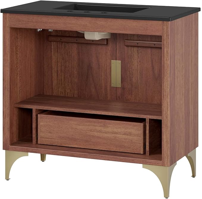 Modway Daylight Bathroom Vanity Cabinet with Ceramic Sink Basin, 36 Inch, Black Walnut