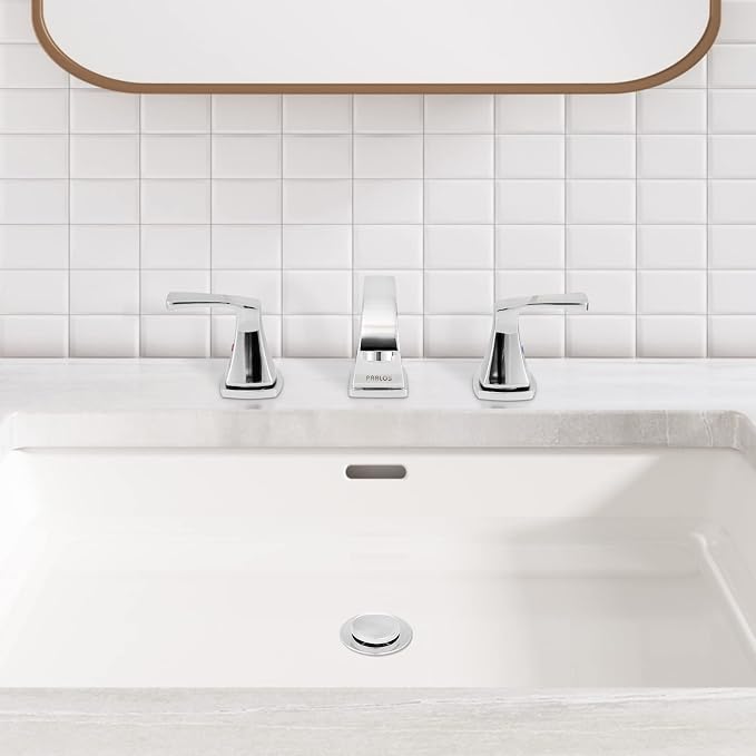 8 Inch Bathroom Sink Faucet Widespread for Vanity, Chrome | Mid Arc, 2 Handle Lead-Free Deck Mount Bathroom Faucet with Pop Up Drain Supply Lines, for 3 Hole Lavatory Utility Sink