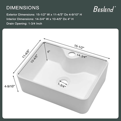 Bathroom Vessel Sink | Beslend 16"x12" Regular White Modern Ceramic Porcelain Above Counter Bathroom Sink Art Basin With Single Hole