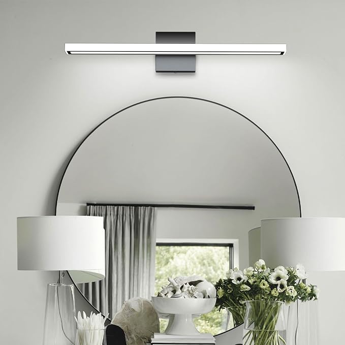 24inch Black LED Bathroom Vanity Light Bar 18W Modern Bath Light Fixture Over Mirror Vanity Light Cool White 6000K