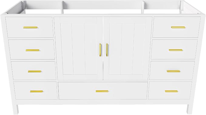 60'' Bathroom Vanity Without Sink,Multi-Functional Bathroom Cabinet with 2 Doors and 9 Drawers, Solid Frame,White(No Sink)