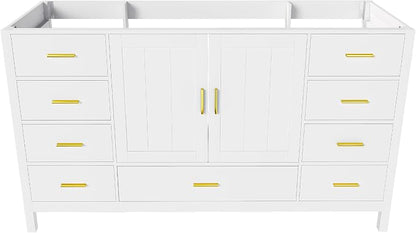 60'' Bathroom Vanity Without Sink,Multi-Functional Bathroom Cabinet with 2 Doors and 9 Drawers, Solid Frame,White(No Sink)