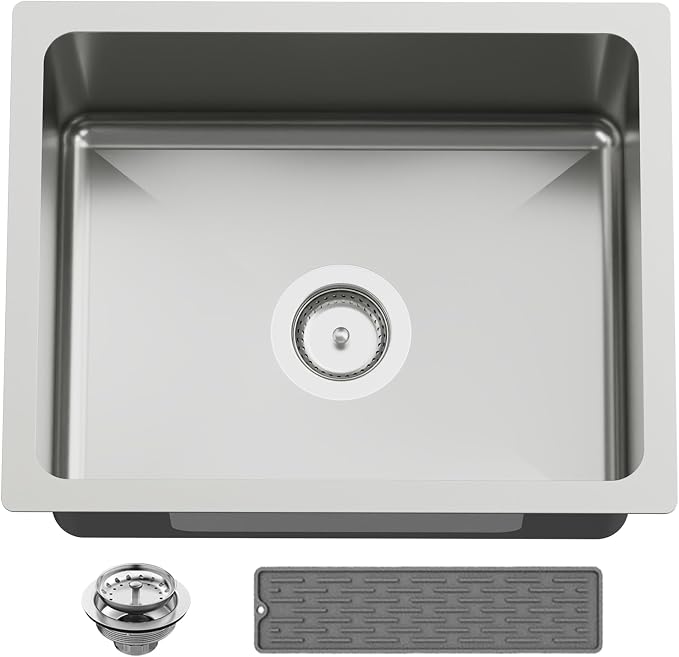 20x16 In Kitchen And Bar Sink- Stainless Steel Undermount Kitchen Sink Modern Single Bowl Drop In Bar Sink With Silicon Mat,Drain Strainer Set Compatibility With Various Kitchen & Bar Style