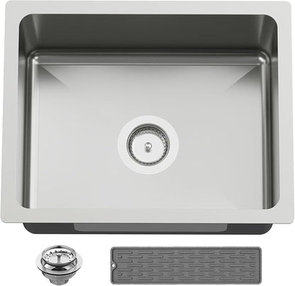 20x16 In Kitchen And Bar Sink- Stainless Steel Undermount Kitchen Sink Modern Single Bowl Drop In Bar Sink With Silicon Mat,Drain Strainer Set Compatibility With Various Kitchen & Bar Style