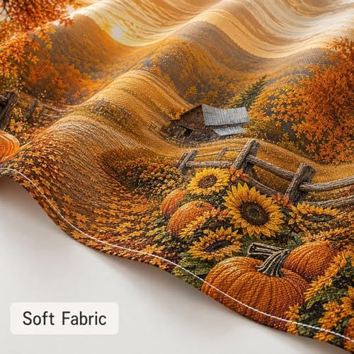 Autumn Pumpkin Shower Curtain, Fall Farmhouse Bathroom Curtain, Thanksgiving Harvest Sunflower Maple Leaves Country Road Waterproof Polyester Fabric Bath Curtain with Hooks 72x72 Inch