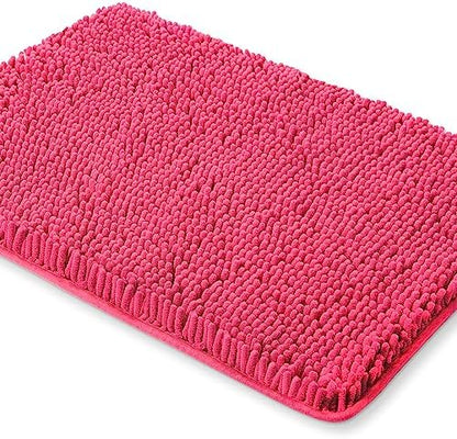 Yeaban Chenille Hot Pink Bathroom Rug 26"x44", Non-Slip Rubber Backing