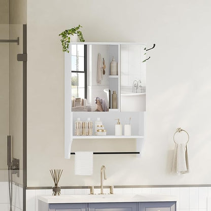 Bathroom Wall Cabinet with Mirror, Medicine Cabinet with 2 Door and Adjustable Shelf, Wall Mounted Over The Toilet Storage Cabinet for Bathroom Laundry Room Kitchen, 18.9"W x 26.2"H, White
