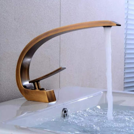 Faucet Gun Grey Bathroom Mixer Tap Black/Gold Wash Basin Faucet Single Hole Hot and Cold Waterfall Fauce White (Antique Bronze China) Faucet