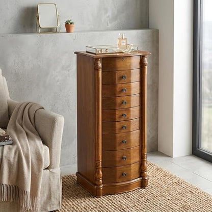Hives and Honey Florence Jewelry Armoire – Jewelry Storage Organizer with 8 Felt-Lined Drawers, Vanity Mirror, Ring Rolls, Tangle-Free Necklace Hooks, Locking Lid