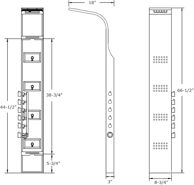 Blue Ocean 64.5” Stainless Steel SPS8727 Thermostatic Shower Panel Column with Rainfall Showerhead, Body Jets, and Handheld Showerhead, Shower Tower