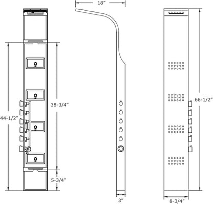 Blue Ocean 64.5” Stainless Steel SPS8727 Thermostatic Shower Panel Column with Rainfall Showerhead, Body Jets, and Handheld Showerhead, Shower Tower