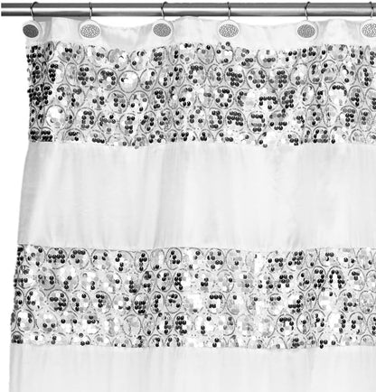 Zahari Home Sinatra Bathroom Shower Curtain Glamorous Bling Fabric Shower Curtain, 72"x70", White