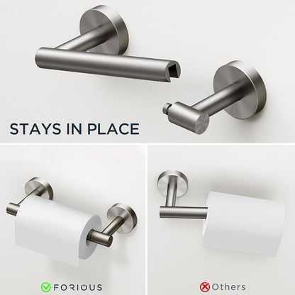 FORIOUS Bathroom Accessories, 8-Piece Bathroom Hardware Set - 24" Towel Bar | Brushed Nickel | Towel Hooks, Towel Racks for Bathroom, Toilet Paper Holder Wall Mounted, Towel Ring | SUS304 Stainless Steel