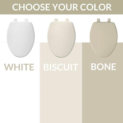 Bemis 7300SLEC Slow Close Toilet Seat, Easy Clean Hinges and Durable Plastic Seat, Made in USA, Elongated, Biscuit