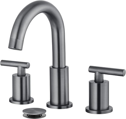 gotonovo 3 Hole 2 Handles Lavatory Basin Bathroom Sink Faucet with Pop Up Drain with Hot and Cold Mixer Valves 8 Inch Widespread Bathroom Faucet Gray