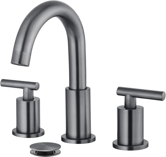 gotonovo 3 Hole 2 Handles Lavatory Basin Bathroom Sink Faucet with Pop Up Drain with Hot and Cold Mixer Valves 8 Inch Widespread Bathroom Faucet Gray