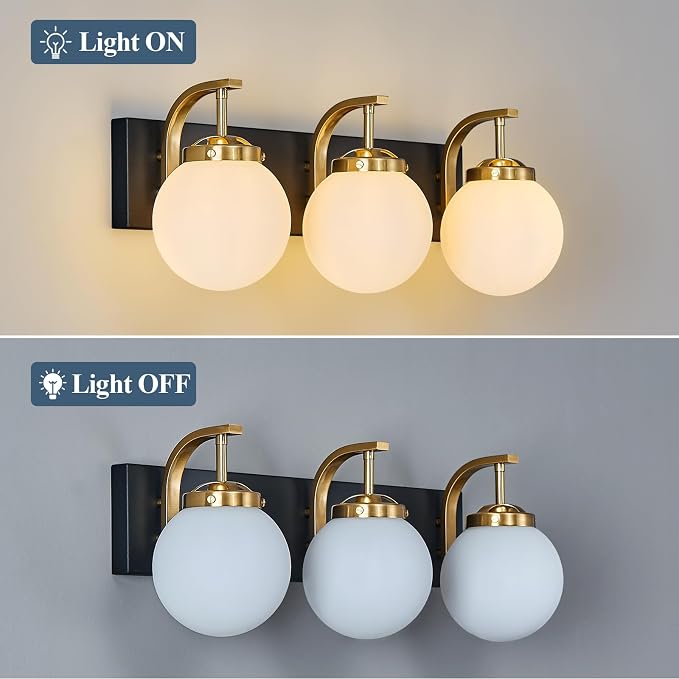 Bathroom Vanity Light Fixtures Over Mirror Modern Sand Black Gold 3 Lights Wall Sconce Vanity Light for Bathroom Lighting
