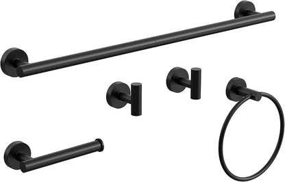 Matte Black Bathroom Hardware Accessories Set 5 Pcs SUS304 Stainless Steel | Towel Rack and Toilet Paper Holder Set 26 Inch Towel Bar Set Wall Mounted by HOMEMYSTIQUE