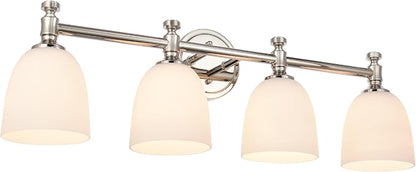 Bathroom Vanity Light, 4-Light Bathroom Light Fixtures Over Mirror, Traditional Vanity Lights for Living Room, Milk White Bell Glass Shades, Standard E26 Base, Polished Nickel