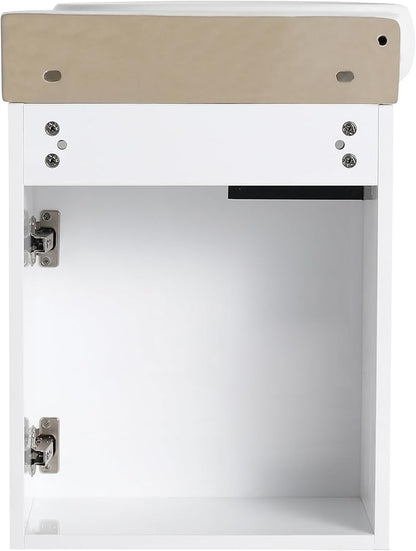 16" Bathroom Vanity with Sink, 16 Inch Floating Bathroom Vanity for Small Space, Modern Bathroom Vanity, White Wall Mounted Cabinet Set (029, GWH.16''W x 12''D)