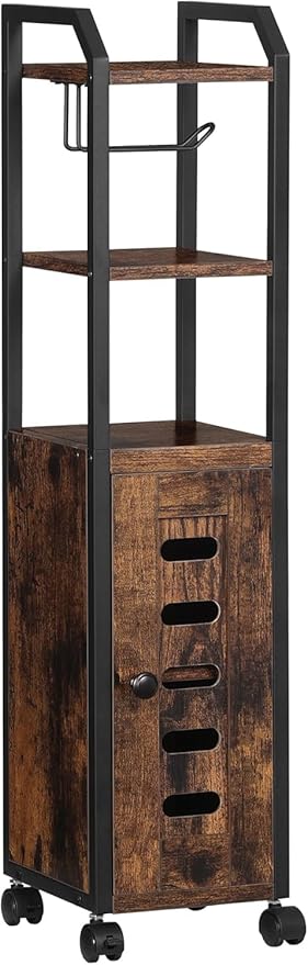 Bathroom Storage Cabinet - Toilet Paper Storage Cabinet, Small Toilet Paper Holder with 4 Wheels, Bathroom Organizer with Adjustable Shelf, for Small Spaces, Rustic Brown BC04601X
