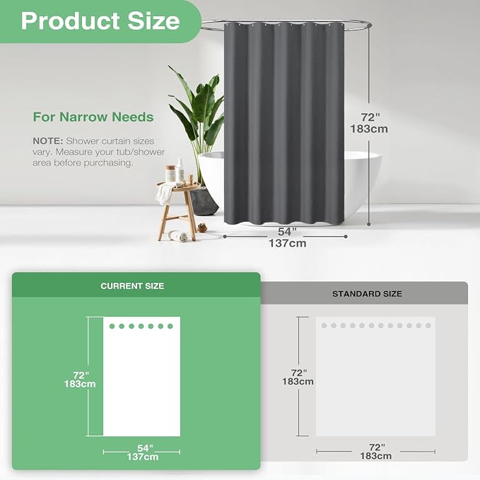 Stall Waffle Shower Curtain 256 GSM Heavy 54"x72" Charcoal Grey | 54 Inch Wide, Thick Cloth, Weighted Hem, Water Repellent, Hotel Luxury Polyester Shower Curtain Set for Bathroom 10 Hooks