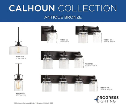 Progress Lighting P300045-020 Calhoun Collection Clear Glass Farmhouse Bath Vanity Light, 1 Light, Antique Bronze