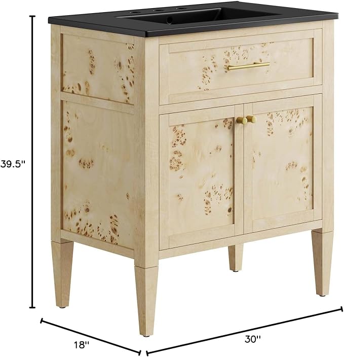 Modway Elysian 30" Wood Bathroom Vanity in Black Burl with Ceramic Sink Basin