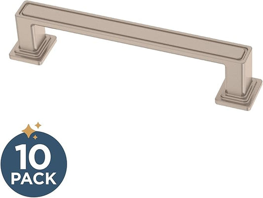 Franklin Brass 10 Pack Brushed Nickel Cabinet Handles 3-3/4 inch (96mm) Kitchen Cabinet Handles and Drawer Pulls for Cupboards and Dressers | Recessed Square