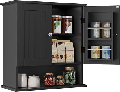 ChooChoo Kitchen Cabinet Wall Mounted, Laundry Room Cabinet with Door Shelves, Bathroom Wall Cabinet with Adjustable Shelf, Medicine Cabinet for Bathroom, Kitchen, Laundry Room, Black