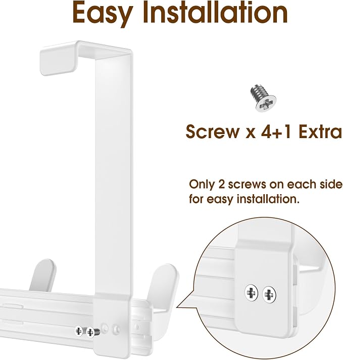 Over The Door Hooks Hanger, Heavy Duty Rack for Winter Coat, Fits 1 3/4" Doors, L7U - Bathroom Accessories and Towel Organizer Holder - White