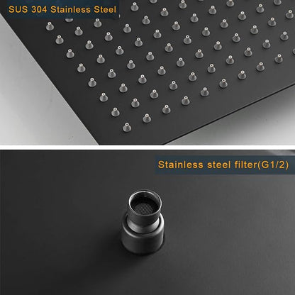 16 In Rain Shower Head High Pressure Rainfall Shower Head Matte Black | Square Rain Bathroom Showerhead, High Flow, Large Stainless Steel, Ceiling Mounted, Wall Mounted, Waterfall Full Body
