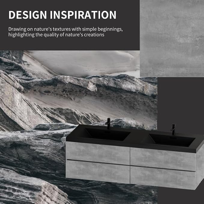72 Inch Floating Bathroom Vanity with Double Sink, Modern Grey Wall Mounted Floating Vanity with Scratch-Resistant Quartz Sand Basin and 4 Soft Closing Drawers, Pre Assembled Bathroom Vanity