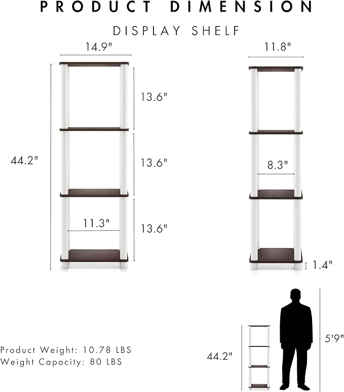 Homes: Inside + Out Apexa Modern 4-Tier Narrow Shelving Units, Collectibles Display Shelves, Easy Assembly Standing Shelf, Home Storage Organizer for Living Room, Bedroom, Office, Espresso