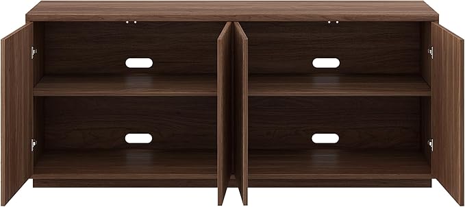 Henn&Hart 68" Fluted Sideboard Buffet Cabinet, Ribbed Modern Wooden Credenza with 4 Doors, Adjustable Shelves, and Cable Management Cut-Outs for Dining Room, Kitchen, or Living Room, Medium Walnut