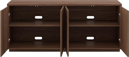 Henn&Hart 68" Fluted Sideboard Buffet Cabinet, Ribbed Modern Wooden Credenza with 4 Doors, Adjustable Shelves, and Cable Management Cut-Outs for Dining Room, Kitchen, or Living Room, Medium Walnut