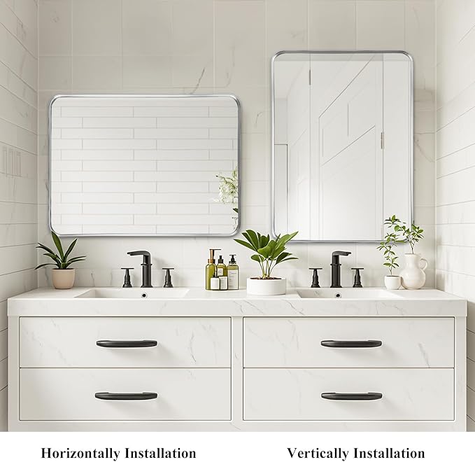 Fabuday Bathroom Mirror Silver 30x40 Inch - Matte Framed Rectangle Wall Mirrors for Over Sink, Bathroom Vanity Mirror, Farmhouse Decor, Horizontal or Vertical Hanging