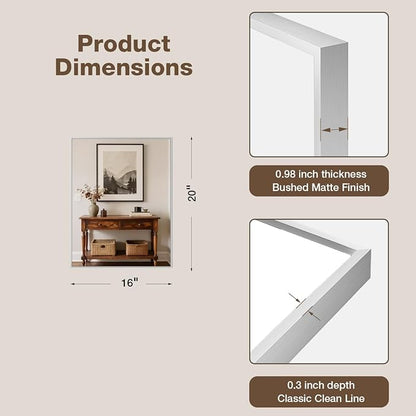 MZON 16" x 20" Brushed Nickel Bathroom Vanity Mirror, Mirror for Over Sink | Aluminum Alloy Frame, Clear Reflection, Rust-Resistant, Vertical or Horizontal, Wall Mount, Bedroom and Entryway