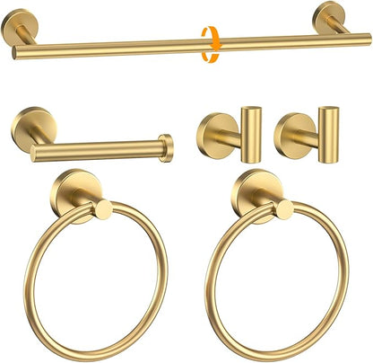 Brushed Gold Bathroom Hardware Set 6-Pieces Towel Bar Set Stainless Steel Bathroom Accessory Set 23.6 Inch Wall Mounted Towel Rack