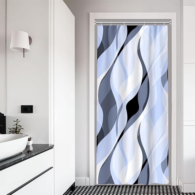 Stall Shower Curtain, Small Light Blue Shower Curtain Set for Bathroom Modern Waterproof Shower Curtain Set with Hooks, 36x72 Inch