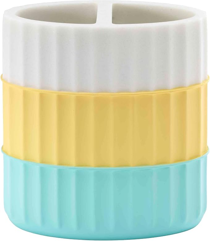 IZOD - Toothbrush Holder, Resin Countertop Bathroom Accessories, Dorm Room Essentials, Striped Bathroom Decor (Clubhouse Collection, Aqua)