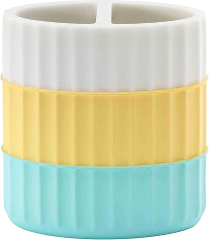 IZOD - Toothbrush Holder, Resin Countertop Bathroom Accessories, Dorm Room Essentials, Striped Bathroom Decor (Clubhouse Collection, Aqua)