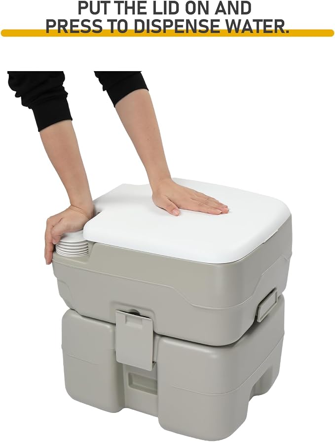 Portable Camping Toilet, 5.3 Gal Waste Tank & 3.2 Gal Flush Tank, Push-Button Pressurized Flush Commode, Leak-proof and Odourless Travel Toilet for Adults Outdoor, Camping, Emergency Use