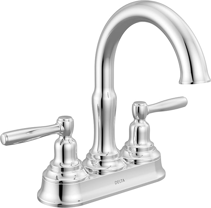 Delta Roe Centerset Chrome Bathroom Faucet, 4 Inch 3 Hole Bathroom Sink Faucet for Vanity, Push-Pop Drain Assembly, Chrome 25985LF