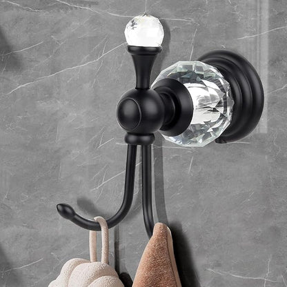 Luxury Crystal Black Robe Hook Bathroom Hangings Towel Rack Clothes Hook, Double Wall Mounted Towel Hook, Double Robe/Towel Hook