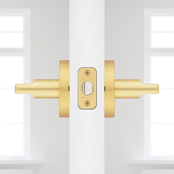 Kwikset Halifax Interior Passage Door Handle, Lever for Closet and Hallway Doors, Reversible Non-Locking Handle Lever, Satin Brass, with Microban Protection